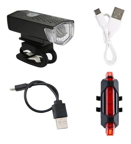 Combo Luces Delantera Y Trasera Bicicleta Recargable Via Usb