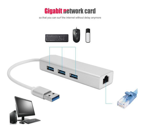 Placa De Rede Usb 3.0 Gigabit Nic+3*usb Hub High Transmissio