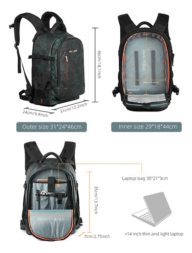 Mochila Para Cámara Multifuncional K&f Concept, Cámara Slr/d