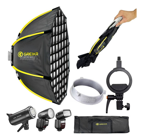 Soft Box 65cm Octa Com Grid Greika Bowens + Suporte Flash