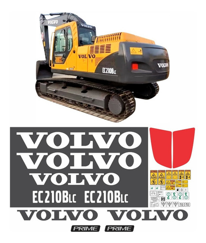 Kit Adesivos Escavadeira Volvo Ec210blc Prime + Etiquetas