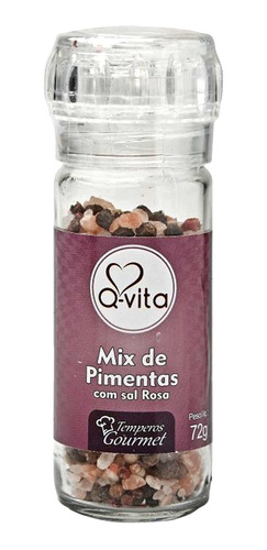 Mix De Pimentas C/ Sal Rosa C/ Moedor Q-vita 72g Frasco