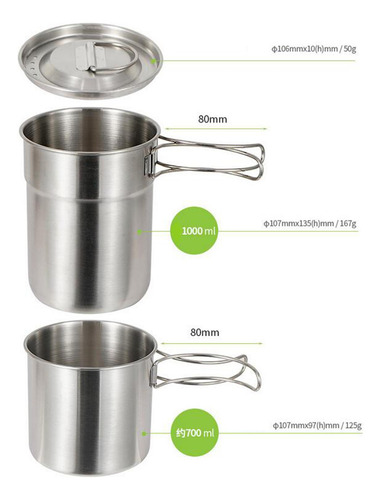 2 Piezas Kit De Taza De Camping Olla Cuenco De Cocina
