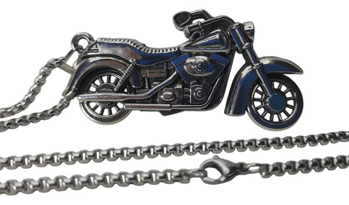 Dije Moto + Cadena + Caja + Acero De Máxima Calidad Premium Plateado