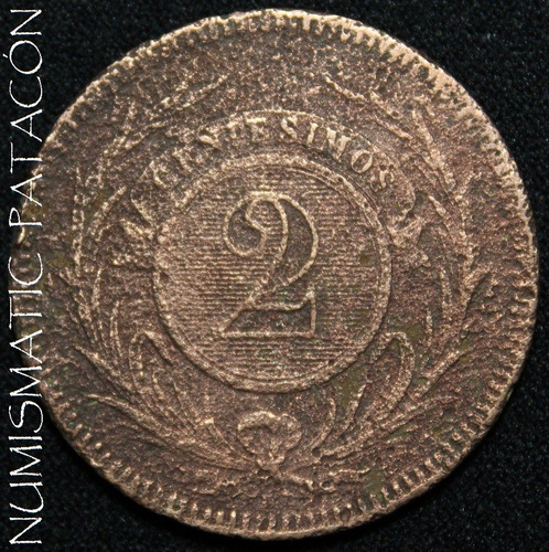 Moneda De Uruguay 2 Centesimos 1869 - Km # 12