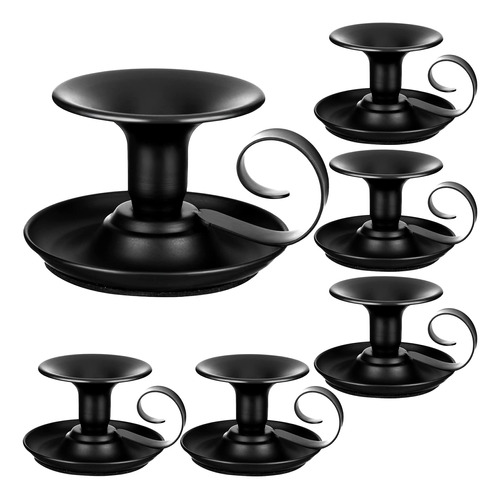 6 Portavela Retro Hierro Conico Candelabro Negro Forjado Asa