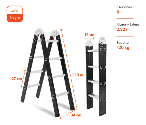 Escalera De Aluminio Tijera 8 Escalones 2,22m Black Edition