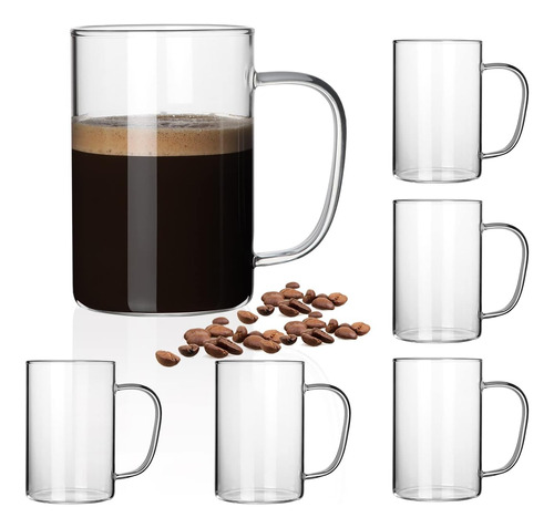 Horlimer 16 Oz Glass Coffee Mugs Set Of 6, Clear Coffee C...