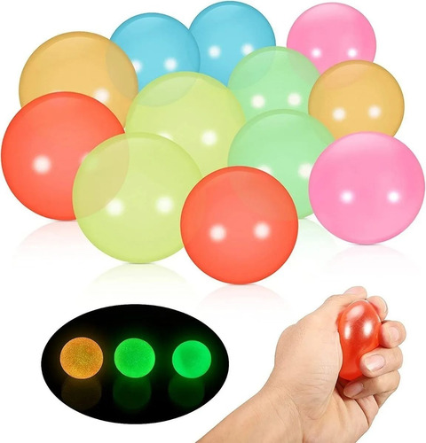 12pcs Pelotas Bola Pegajosa Pared Fluorescente Antiestrés