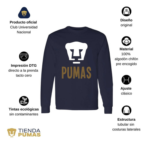 Playera Deportiva M Larga Hombre Pumas Unam Pumas Logo