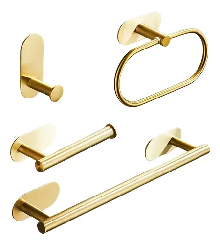 Kit Acessórios Banheiro Adesivo Cabide Toalheiros Papeleira Dourado Yesop