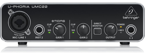 Interfaz De Audio Behringer Umc22 Preamplificador Mic Midas