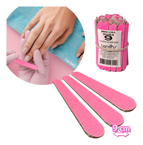 Kit C/ 100 Lixas De Unha Rosa 9cm + 100 Palitos De Unha 13cm
