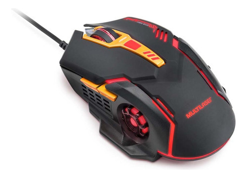 Mouse Gamer Multilaser 2400dpi Preto E Laranja Efeito De Luz