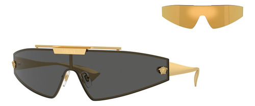 Óculos de sol Versace Ve2265 L, cor amarela com armação de metal padrão - Ve2265