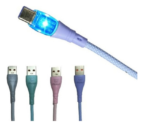 Cables Tipo C Con Luz Led Con Exhibidor Time X 20 Unidades