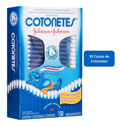 Imagem 1 de 3 de Kit Com 30 Caixas Cotonetes Johnsons Com 150 Unidades