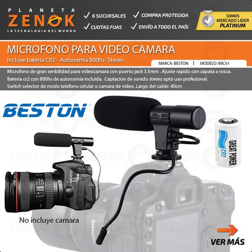 Imagen 2 de 8 de Microfono Shotgun Video Camara Celular Gopro Estereo Dslr