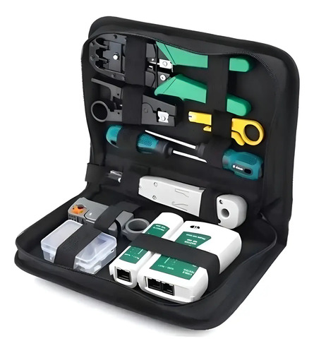 Kit Manutenção Rede MDR Alicate Crimpador Testador Cabos RJ45 RJ11 + Acessórios