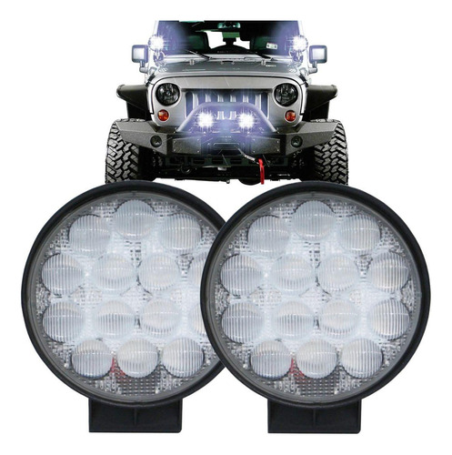 Kit 2 Farol Milha 14 Leds 12v/24v Redondo Offroad 6000k