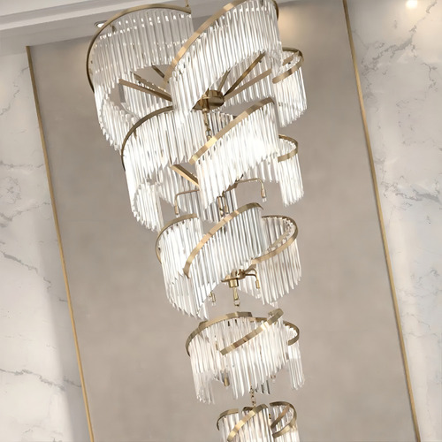 Pendente Lustre 200cm Metal Cristal Dourado Sindora Dcd06516 110v/220v