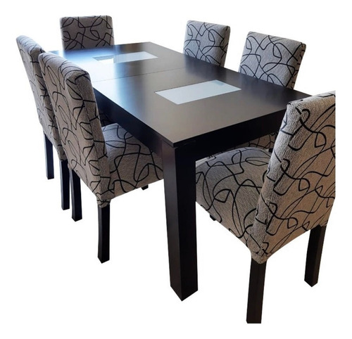 Juego Comedor Mesa Fija 160, 6 Sillas Vestida Tela Chenille 