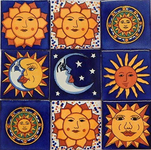 Color Y Tradicion Sol Luna Azulejo Mexicano Talavera 4x4 Pin