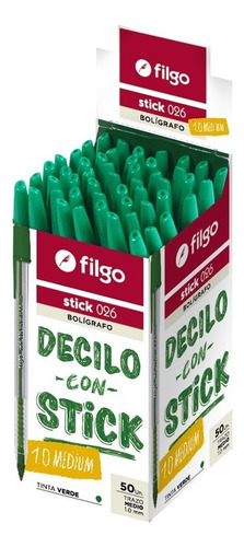 Boligrafo Filgo Stick 026 1mm Caja X 50 Unidades Color De La Tinta Verde Color Del Exterior Transparente