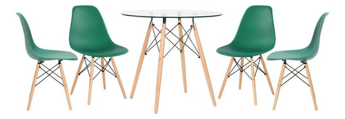 Kit Mesa Eames Wood 80 Cm Tampo Vidro 4 Cadeiras Eiffel Dsw Cor da tampa Verde-escuro