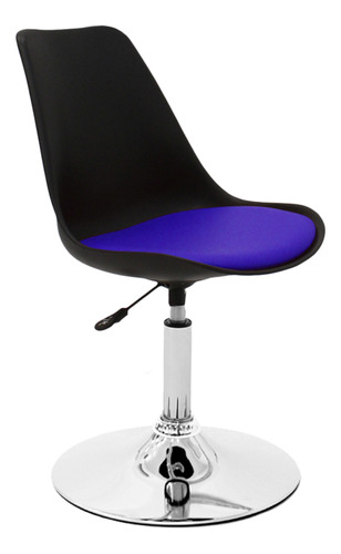 Silla Tulip Eames Para Escritorio Con Base Fija Newmo Negra De Asiento Azul