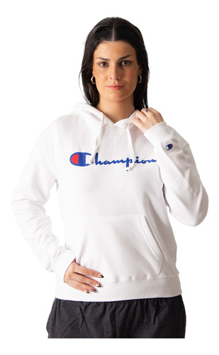 Buzo Champion Deportivo Logo Mujer Moda Blanco