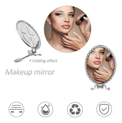 Espejo De Maquillaje De Metal Compacto Portátil Retro Con Ma