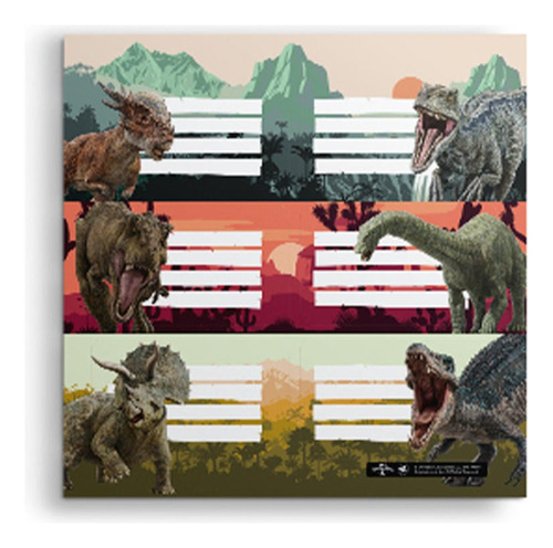 Etiquetas Escolares Jurassic World X 12 Unidades Mooving Color Surtido Diseño Impreso Jurassic Park