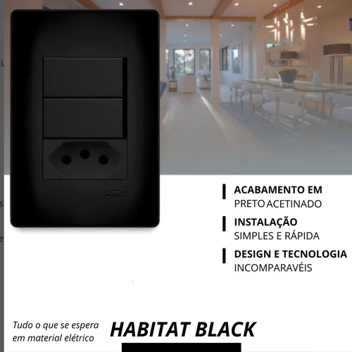 Kit 2 Conjunto Interruptor Duplo + Tomada 10a Preto Fame
