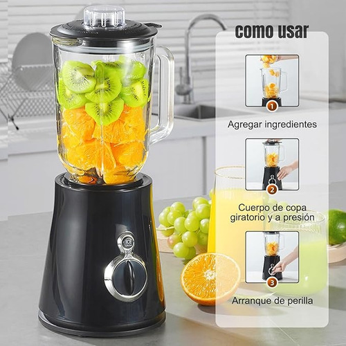 Fandbo Licuadora Profesional 1.5l Vaso Vidrio 2 Vel 6 Cuchil Negro