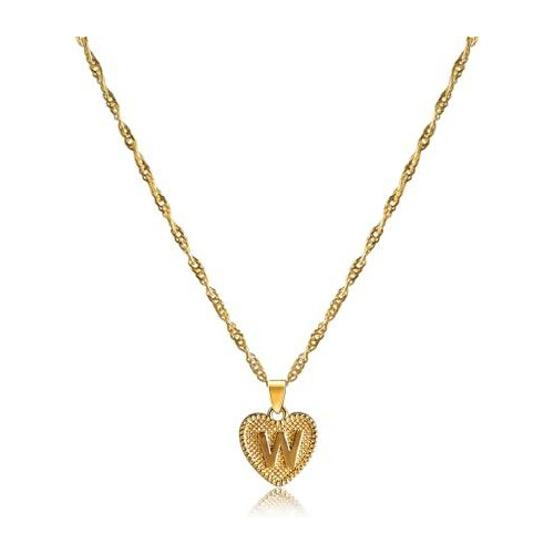 Collar De Corazón Con Letra W Para Mujer En Oro De 18k