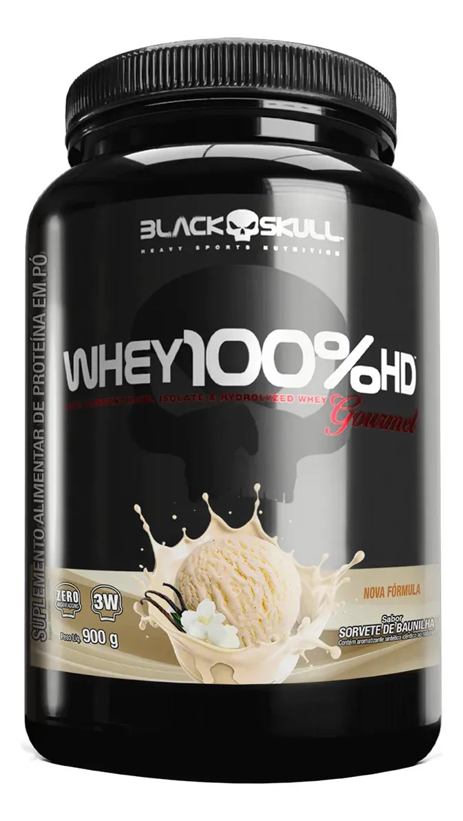 Whey 100%hd 900g Black Skull Sabor Baunilha