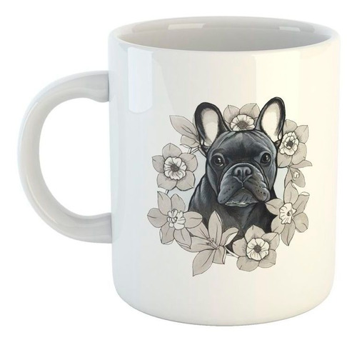 Taza De Ceramica Bulldog Frances Con Flores
