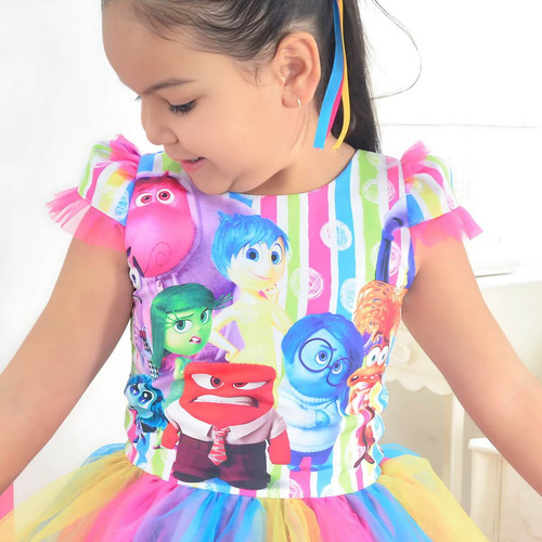 Vestido Divertida Mente 2 Saia Tutu Colorido Com Led