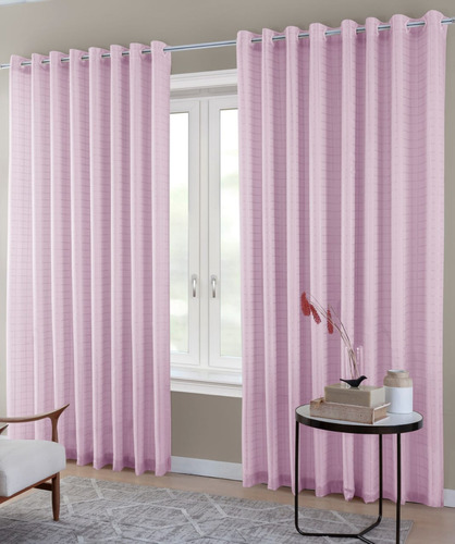 Cortina Blackout Pvc Com Tecido Voil Xadrez 2,50 X 2,80 Cor Rosa-claro