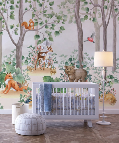 Imagem 4 de 5 de Papel De Parede Animais Da Floresta Quarto Bebê Wt-11 - M²