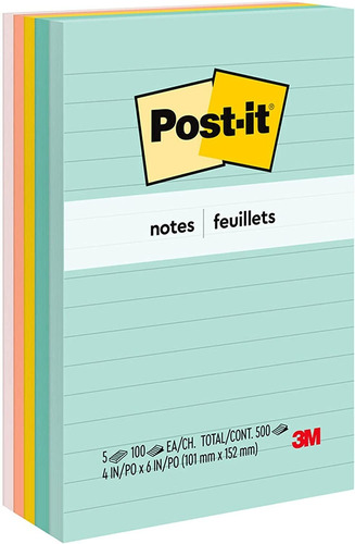 Post-it Notes, 4 X 6 Pulgadas, 5 Blocs, El Stick #1 Favorito