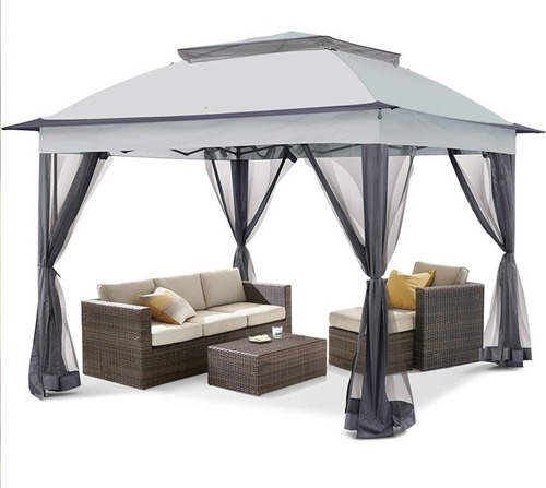 Toldo Pergola Gazebo Plegable 11' X 11' Portable Gris