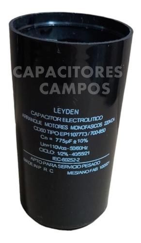 Capacitor Electrolítico 700/850 Uf Para Arranque De Motores