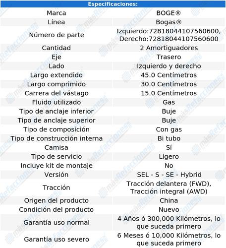 Par Amortiguadores Gas Tras Fusion L4 2.5l 10 Al 12 Boge