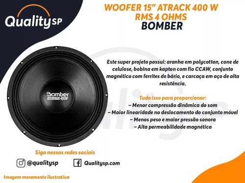 Kit Bomber 2 Woofer 15 Pol Atrack 400w Rms 4 Ohms Automotivo