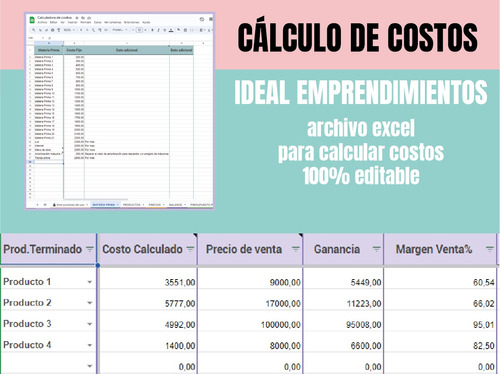 Archivo Excel Para Cálculo De Costos - Ideal Emprendimientos