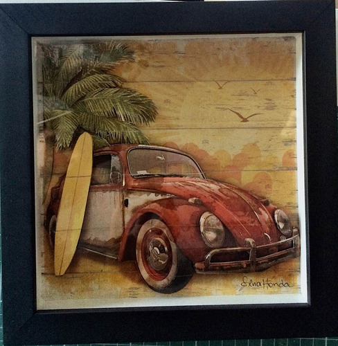 Quadro 3d Carro Fusca Vermelho Arte Francesa