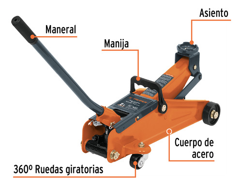 Gato Hidráulico Patín 2t 50 Movimientos Maletín Truper 14826