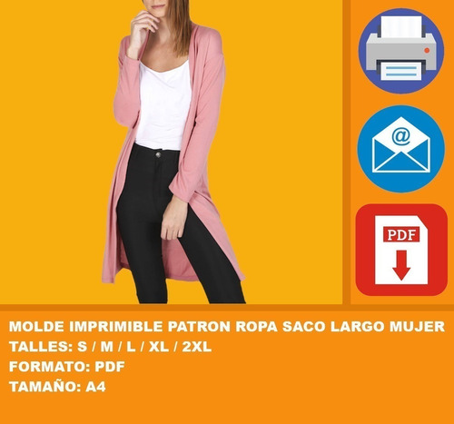 Molde Imprimible Patron Ropa Saco Largo Mujer Promo 2x1